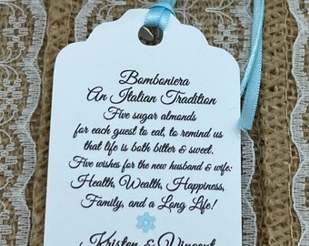 Jordan Almond Favor TAGS, Wedding tags, Thank You tags, koufeta tags, Gift tags, Shower Favor Tags, italian tradition, bomboniere tags