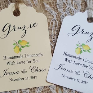limoncello tags, Favor Tags, Wedding tags,  tags, Favor tags, Gift tags, Bridal Shower Favor Tags, Italian wedding theme, grazie,