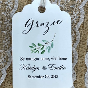 olive oil Favor Tags, Wedding tags, Thank You tags, Favor tags, Gift tags, Bridal Shower Favor Tags, Italian olive oil tags, grazie tags
