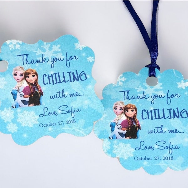 Personalized Favor Tags 2x2" or 2" Thank You tags, Favor tags, Gift tags, frozen party, frozen tags, frozen theme party, (SET OF 20 tags)