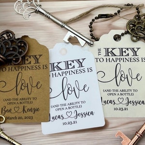 Wedding Favors, Key Bottle Openers AND Tags, Skeleton Key Favors, Key to Happiness Tags, Wedding Key Tag, Bottle Opener Tags, Key Tags, key image 2