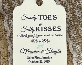 STARFISH TAGS, Wedding Favor Tags, wedding Favor Tags, Sandy toes and salty kisses, PERSONALIZED Tags, beach theme party tags, starfish tags