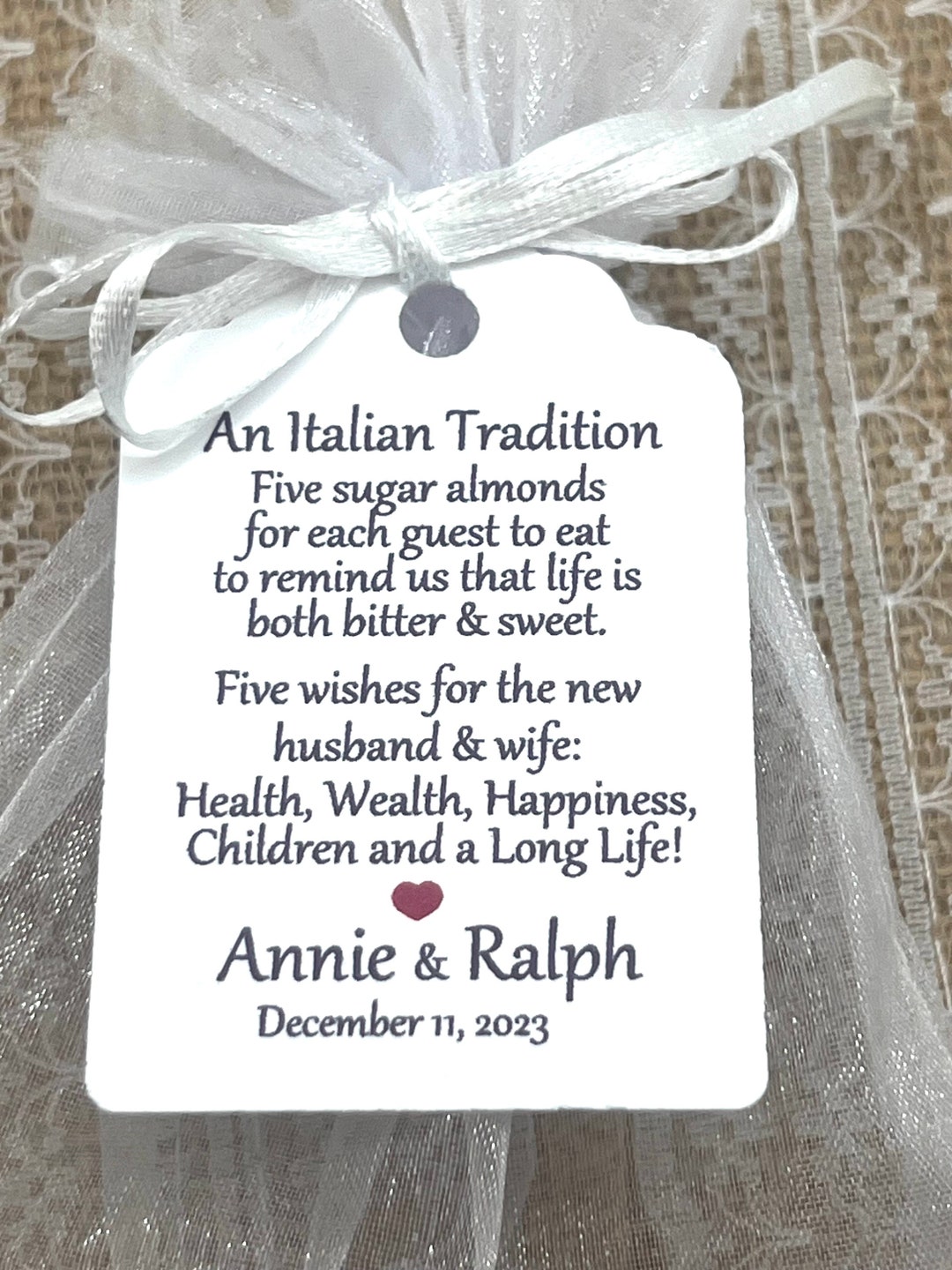 Jordan Almond Favor TAGS, Wedding Tags, Five Wishes Poem, Koufeta Tags ...