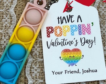 Class set Valentine’s Day Cards and Pop It Keychains, Personalized, Classroom, Fidget Toy, Kid’s Valentine’s Exchange, Party Favor