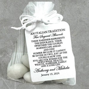 Jordan Almond Favor Tags | Wedding Bomboniere | Greek Wedding | Koufeta Tags | Five Wishes Wedding Poem Tags | Bridal Shower Favor Tags