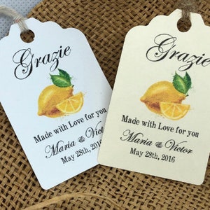 limoncello Tags, grazie tags, Wedding tags, Thank You tags, Favor tags, Gift tags, Bridal Shower Favor Tags, italian theme party tags, lemon