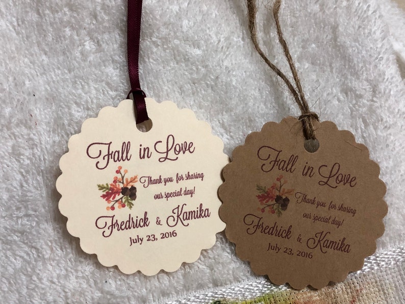 fall in love Favor Tags, 2.5, Wedding tags, Thank You tags, Favor tags, Gift tags, Bridal Shower Favor Tags, autumn favor tags, fall tags image 1