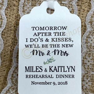 Greenery wedding tags, Tomorrow After the I Dos & Kisses • Wedding Rehearsal Dinner Tag for Party Favors or Silverware, greenery tags, tags