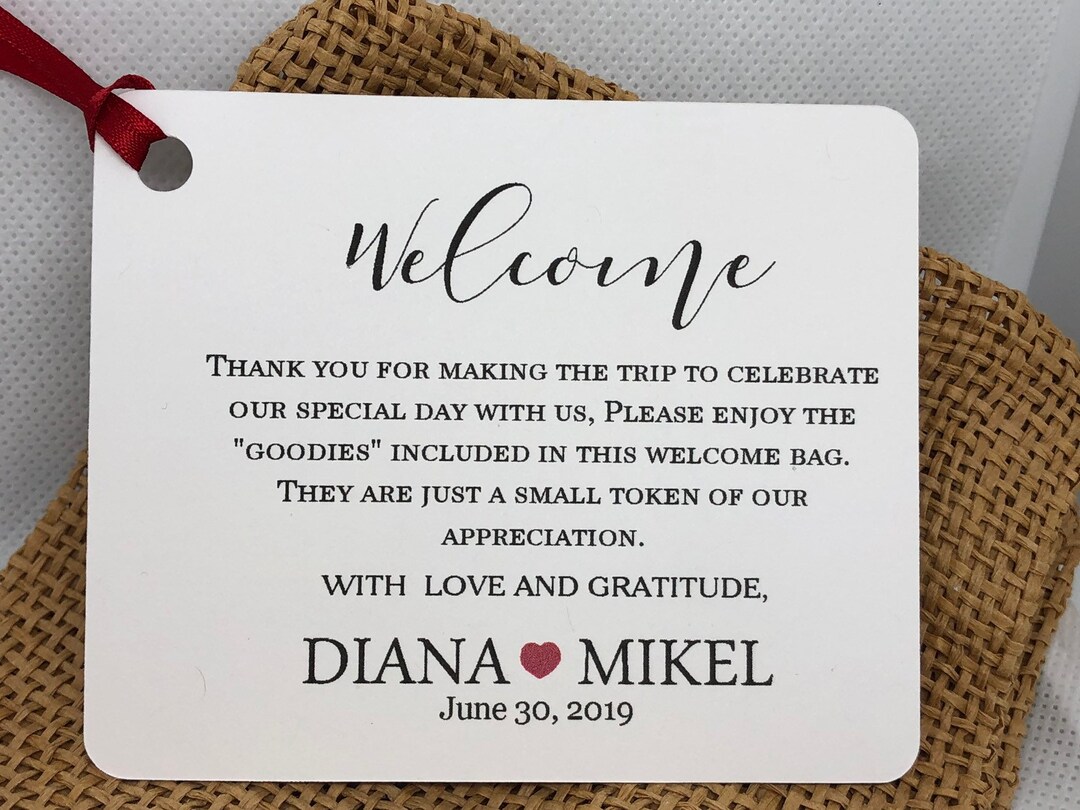 Hotel Gift Bag Tags, Size 4x4'', Wedding Tags, Thank You Tags, Favor