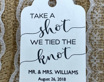 shot Favor Tags, Wedding tags, take a shot we tied the knot, Thank You tags, Favor tags, Gift tags, engagement party tags, shot tags