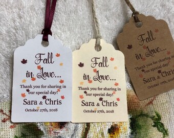 fall in love Favor Tags, Wedding tags, Thank You tags, Favor tags, Gift tags, Bridal Shower Favor Tags, autumn favor tags, fall tags