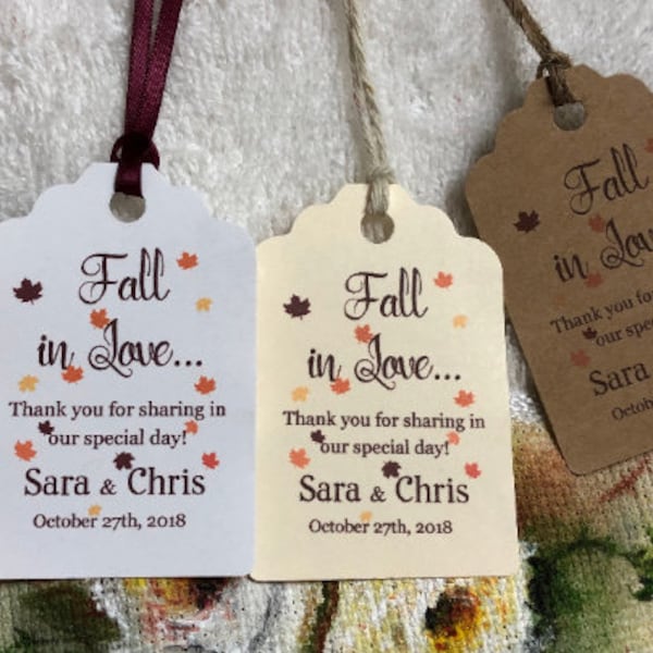 fall in love Favor Tags, Wedding tags, Thank You tags, Favor tags, Gift tags, Bridal Shower Favor Tags, autumn favor tags, fall tags