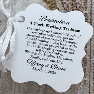 Jordan Almond Favor Tags, A Greek Wedding Tradition, Koufeta Candy Coated Almond Tags, Koufeta tags, Bomboniere tags #freeshipping, Greek