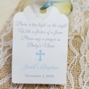 baptism favor tags, baptism boy, communion favor tag, first communion favors, gift tags baptism, boy or girl baptism tags, candle tags