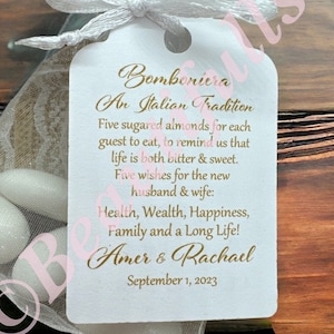 Jordan Almond Favor TAGS, Thank You tags koufeta favor Wedding Almond Favor Italian tradition Bomboniera, Greek wedding Favors, Sale, gold