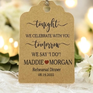 Rehearsal dinner tags Silverware tag tonight we celebrate with you tomorrow we say I Do Favor tags cutlery tags rehearsal tags #freeshipping