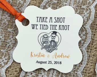 shot Favor Tags, Wedding tags, take a shot we tied the knot, Thank You tags, Favor tags, Halloween tags, engagement party tags, shot tags