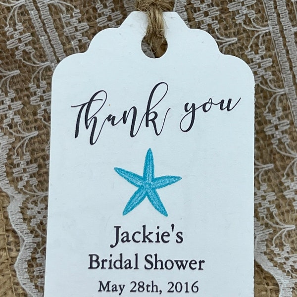 STARFISH Favor Tag, Beach Theme Favor Tags, PERSONALIZED, beach theme party tags, starfish tags, beach tags, Bridal shower tags, Baby Shower