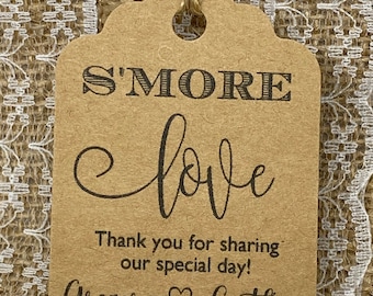 S'more Love Tags, Wedding tags, Thank You tags, Favor tags, Gift tags, Bridal Shower Favor Tags, s'more favors, marshmallows, s'more tags