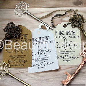 Wedding Favors, Key Bottle Openers AND Tags, Skeleton Key Favors, Key to Happiness Tags, Wedding Key Tag, Bottle Opener Tags, Key Tags, key