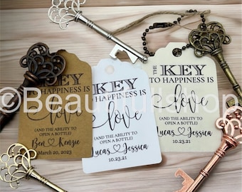 Wedding Favors, Key Bottle Openers AND Tags, Skeleton Key Favors, Key to Happiness Tags, Wedding Key Tag, Bottle Opener Tags, Key Tags, key