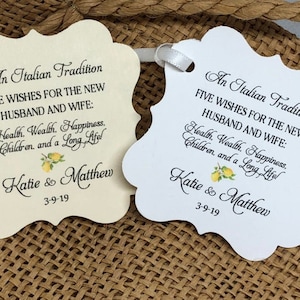 Jordan Almond Favor TAGS, Wedding tags, koufeta tags, Gift tags, Shower Tags, italian tradition, bomboniere tags, limoncello tags, lemon tag