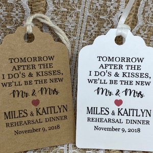 rehearsal dinner tags, Tomorrow After the I Dos & Kisses • Wedding Rehearsal Dinner Tag for Party Favors or Silverware, silverware tags