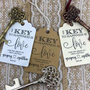 Wedding Favors, Key Bottle Openers AND Tags, Skeleton Key Favors, Key to Happiness Tags, Wedding Key Tag, Bottle Opener Tags, Key Tags, key image 4