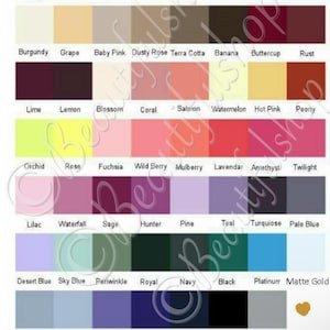 May include: Color chart with 48 different color swatches. The names of the colors are listed above each swatch. The colors are arranged in rows and columns. The chart is titled "Color Chart property of Beautiful Shop".
