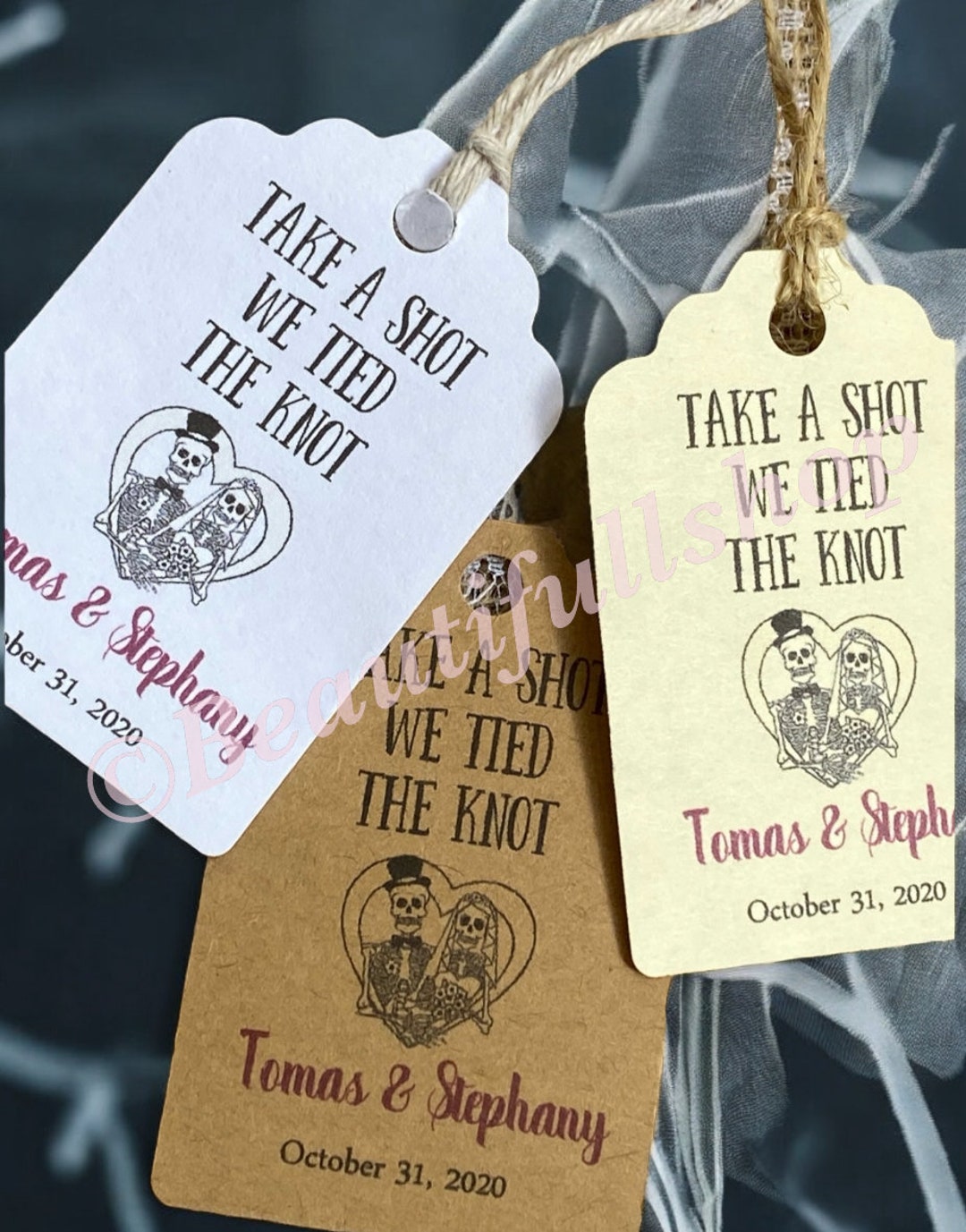 Take a Shot Tags, Wedding Tags, Take a Shot We Tied the Knot, Thank You ...