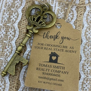 Key Bottle Openers AND Tags, Real Estate Closing GIFT, Bottle Opener Tags, Key Tags, Realtor Business card, Closing Gift Key Tags