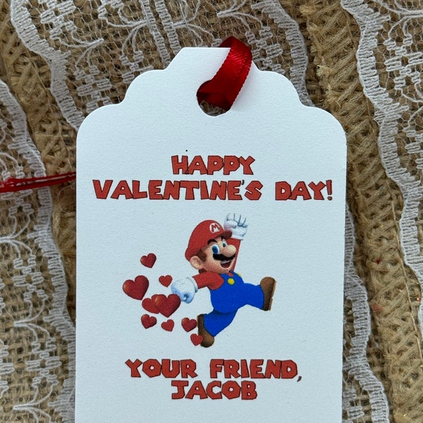 Valentine's Day Tag, Valentine tags kids, Valentine Gift Label, Kids School Treat Bags, Classroom Favor Tag, Valentine kids cards, Mario tag