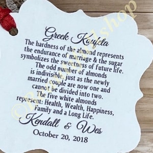 Greek tradition Favor Tags, Wedding tags, Jordan Almond Favor TAGS, Boubounieres, Gift tags, Favor Tags, Koufeta tags, bomboniere tags