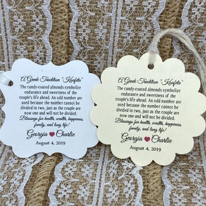 Greek tradition Favor Tags, Boubounieres, Gift tags, Bridal Shower Favor Tags, Koufeta tags, bomboniere tags, Jordan Almond Favor TAGS