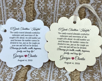 Greek tradition Favor Tags, Boubounieres, Gift tags, Bridal Shower Favor Tags, Koufeta tags, bomboniere tags, Jordan Almond Favor TAGS