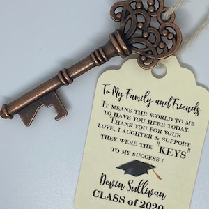 Graduation Favor key bottle openers AND TAG, Graduation class, graduation tags, graduation party tags, key bottle openers, Key to Success