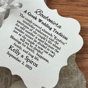 A Greek Wedding Tradition, Koufeta Candy Coated Almond Tags, Greek Jordan Almond Wedding Tags, Koufeta tags, Bomboniere tags #freeshipping