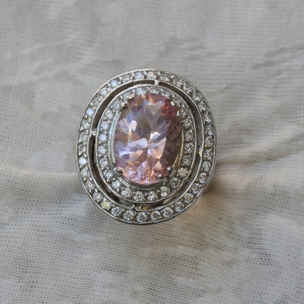 Vintage Kunzite en Diamond Ring in wit goud