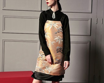 Fine Art Collection pine tree golden floral satin dress