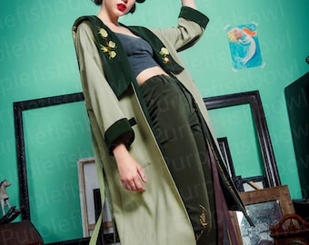 Fine Art Collection green theme Van Gogh art inspired chic embroidery and tassel coat