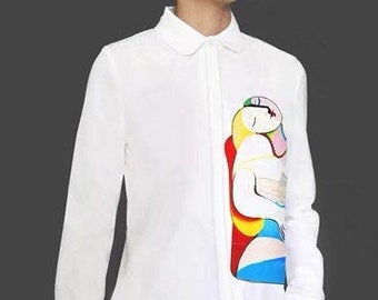 Fine Art Collection Pablo Picasso La reve The Dream lady white slongsleeve/sleeveless shirt