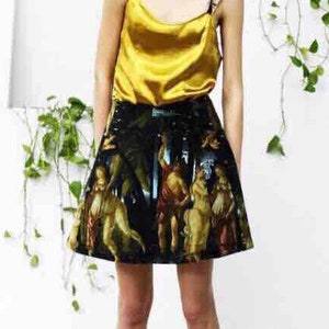 Sample: Fine Art Collection Gorgeous oil painting Florence Renaissance art Sandro Botticelli Primavera inspired velvet skirt