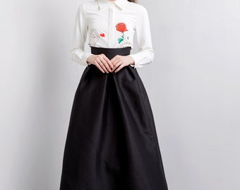 Fine Art Collection White Rose Petals Shirt Black Long Gorgeous Evening Skirt Fine Art Collection White Rose Petals Shirt Black Long Gorgeous Evening Skirt