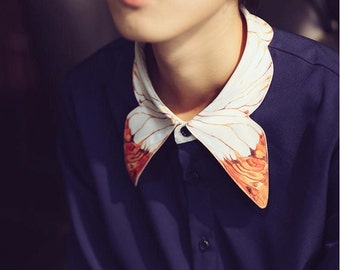 Fine Art Collection Gorgeous Dark Blue Shirt With Orange Butterfly Collar Fine Art Collection Gorgeous Dark Blue Shirt With Orange Butterfly Collar