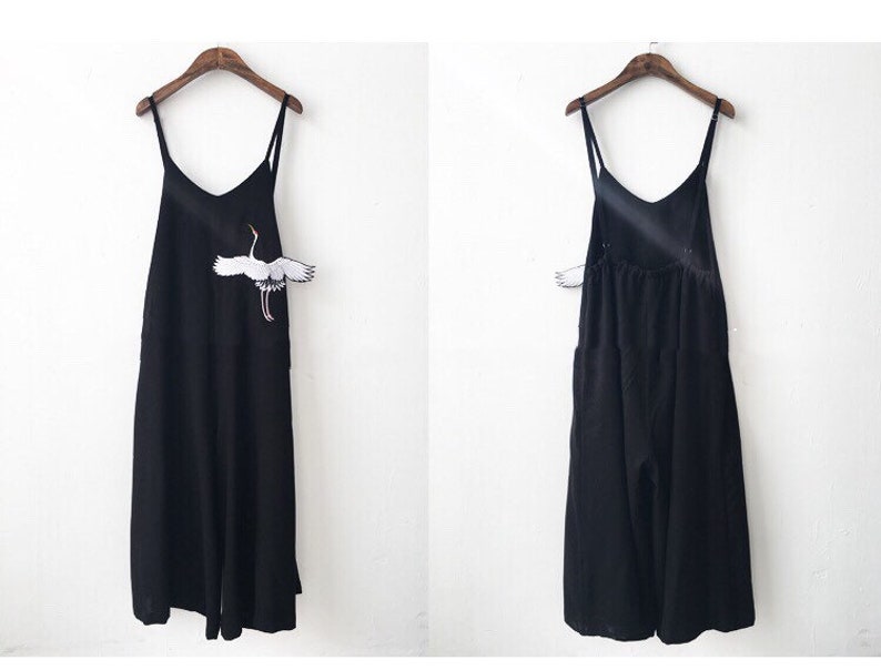 Fine Art Collection Japanese black white crane and jumpsuit