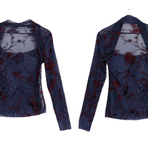 Classic 60s Collection grey/ivory/dark blue transparent shops floral plants shirt