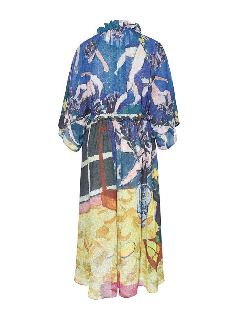 Fine Art Collection oil painting blue yellow theme room loosing fit dress