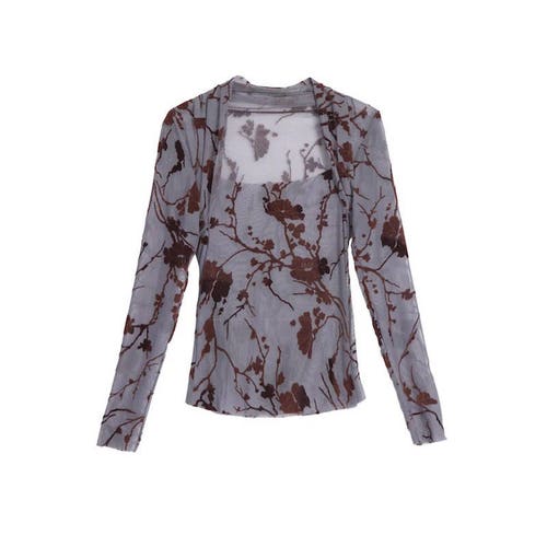 Classic 60s Collection grey/ivory/dark blue transparent shops floral plants shirt