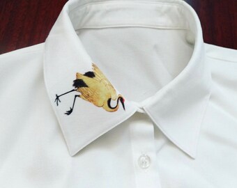 Fine Art Collection Japanese style crane white sleeveless shirt