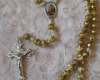 St. Joseph with Jesus Gold Rose Sturdy Rosary